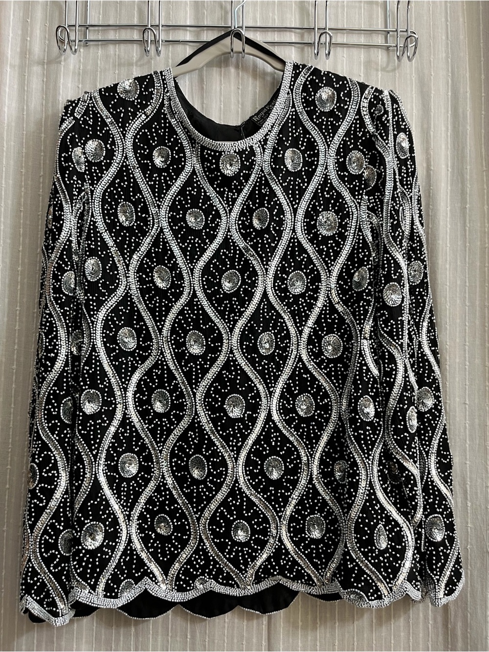 🔆Vintage 90s Royal Feelings Silk Hand Beaded Sequin Swirl Blouse Size L